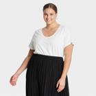 Women's Plus Size Short Sleeve V-neck Voop T-shirt - A New Day White