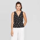 Women's Floral Print Regular Fit Deep V-neck Sleeveless Tank - A New Day Black