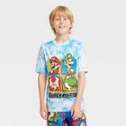 Boys' Super Mario Short Sleeve Tie-dye Rash Guard Swimsuit Top - Blue