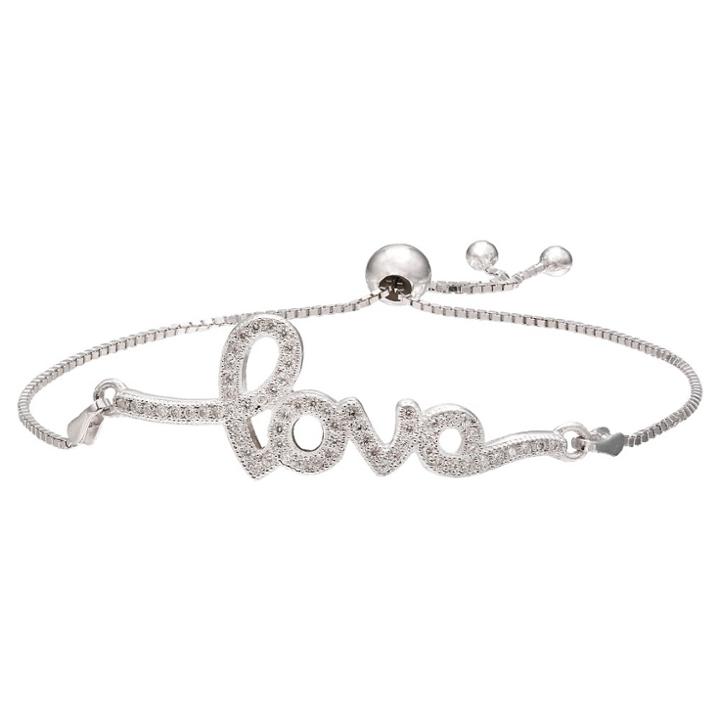 Distributed By Target Adjustable Bracelet With Love Clear Cubic Zirconias In Silver Plate - Clear/gray