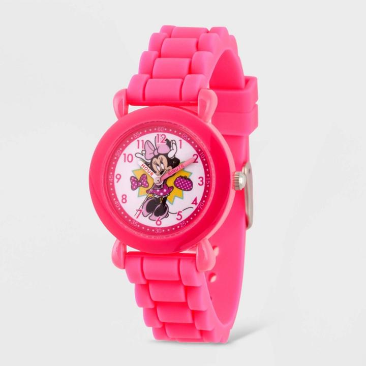 Girls' Disney Minnie Mouse Plastic Time Teacher Watch - Pink