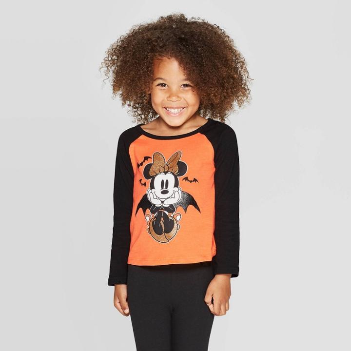 Disney Toddler Girls' Minnie Mouse Halloween Long Sleeve T-shirt - Orange