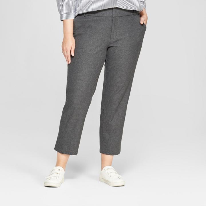 Women's Plus Size Comfort Waistband Ankle Pants - Ava & Viv Gray 18w, Dark Heather
