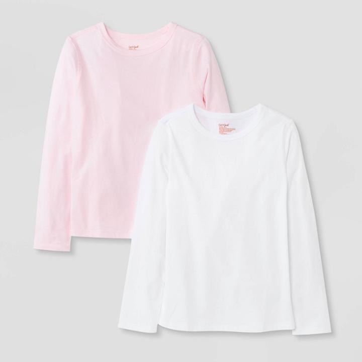 Kids' 2pk Adaptive Long Sleeve T-shirt - Cat & Jack White/light Pink