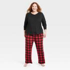Women's Plus Size Henley Top And Pants Pajama Set - Stars Above Dark Red