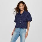 Women's Polka Dot Short Sleeve Top - 3hearts (juniors') Navy L, Blue Off-white