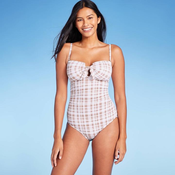 Kona Sol Women's Textured Pique Tie-front High Coverage One Piece Swimsuit - Kona
