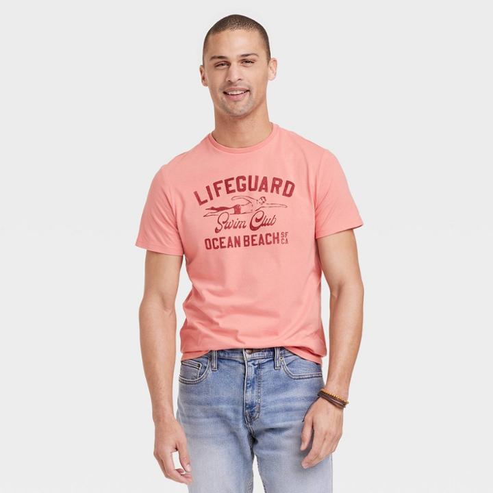 Men's Standard Fit Lightweight Crew Neck Short Sleeve T-shirt - Goodfellow & Co Coral Red