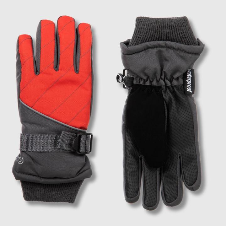 Boys' Promo Ski Gloves With Reflective - C9 Champion Red/gary 8-16, Boy's, Brown Gray