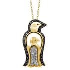 Target Women's Sterling Silver Accent Round-cut Black And White Diamond Pave Set Penguin Pendant - Yellow