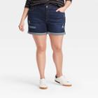 Women's Plus Size Destructed Midi Jean Shorts - Ava & Viv Dark Wash