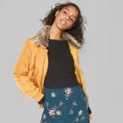Women's Removable Faux Fur Collar Bomber Jacket - Wild Fable Camel