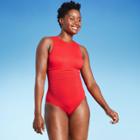 Kona Sol Women's Textured High Neck High Coverage One Piece Swimsuit - Kona