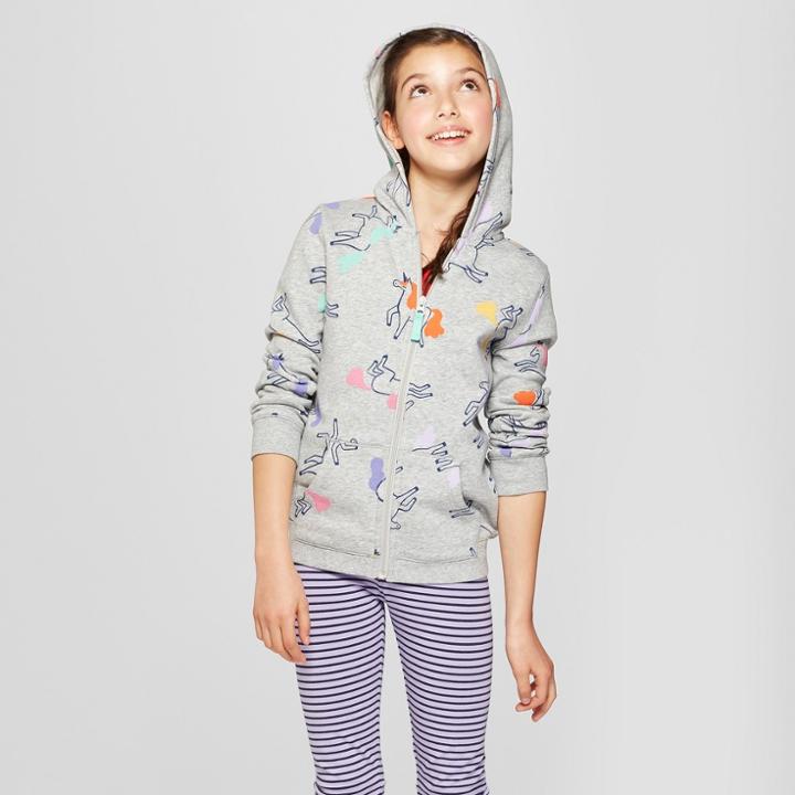 Girls' Unicorn Zip-up Fleece Hoodie - Cat & Jack Heather Gray