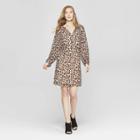 Women's Leopard Print Long Sleeve Chiffon Dress - A New Day Tan