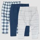 Honest Baby Boys' 3pk Organic Cotton Painted Buffalo Cuff-less Harem Pull-on Pants - Navy/gray Newborn