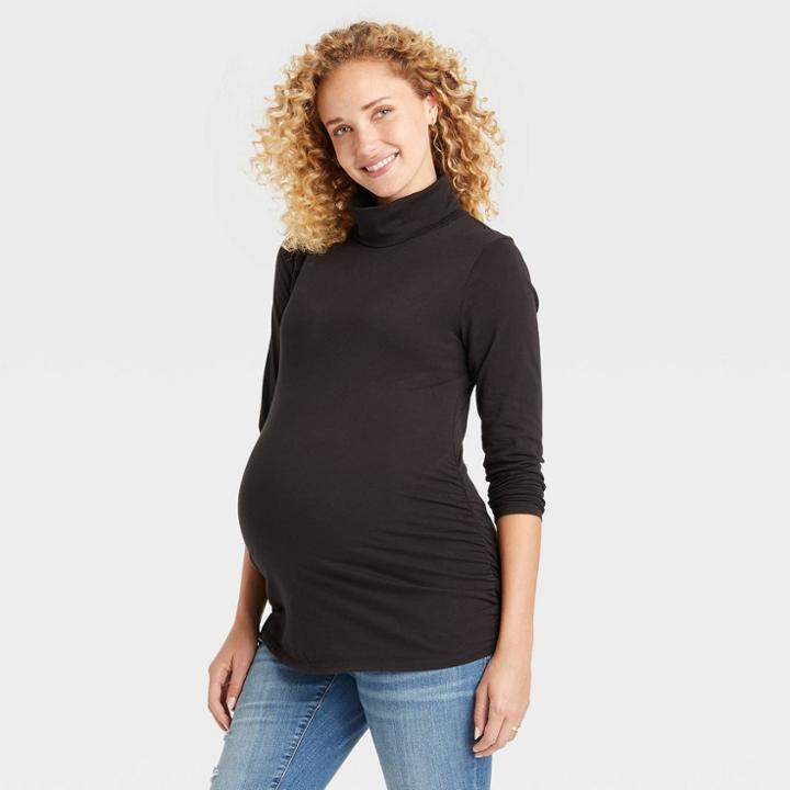 Long Sleeve Turtleneck Maternity T-shirt - Isabel Maternity By Ingrid & Isabel Black