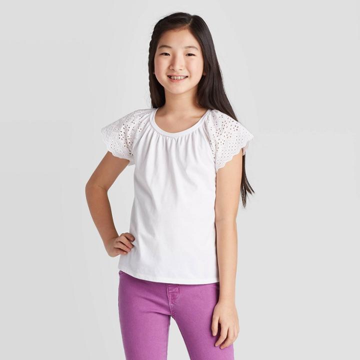 Petitegirls' Short Sleeve Eyelet T-shirt - Cat & Jack White