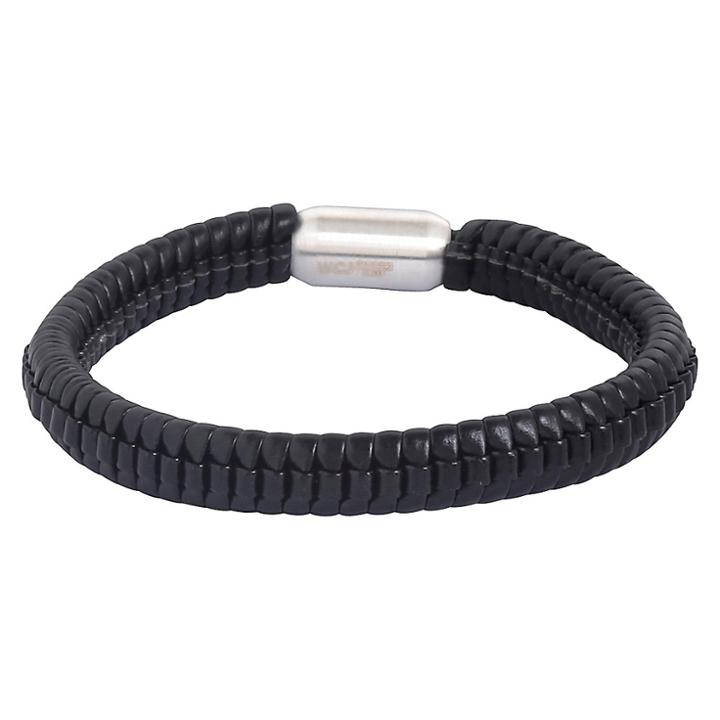 Men's West Coast Jewelry Stainless Steel Black Leather Woven Bracelet, Black/silver