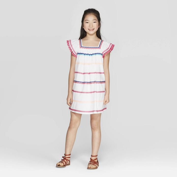 Girls' Stripe Embroidery A Line Dress - Cat & Jack White