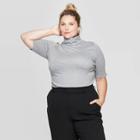 Women's Plus Size Elbow Sleeve Turtleneck T-shirt - Ava & Viv Medium Heather Gray 4x, Size: 4xl, Medium Grey Gray