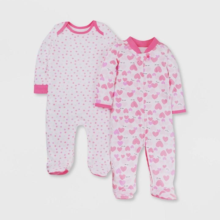 Lamaze Baby Girls' Organic Cotton 2pk Dots And Hearts Print Sleep N' Play - Pink/white Newborn