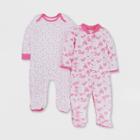 Lamaze Baby Girls' Organic Cotton 2pk Dots And Hearts Print Sleep N' Play - Pink/white Newborn