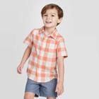 Petitetoddler Boys' Short Sleeve Woven Plaid Button-down Shirt - Cat & Jack Almond Cream 12m, Toddler Boy's, Orange