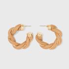 Faux Leather Twisted Hoop Earrings - A New Day Tan