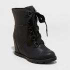 Women's Katherine Faux Leather Lace-up Wedge Boots - Universal Thread Black