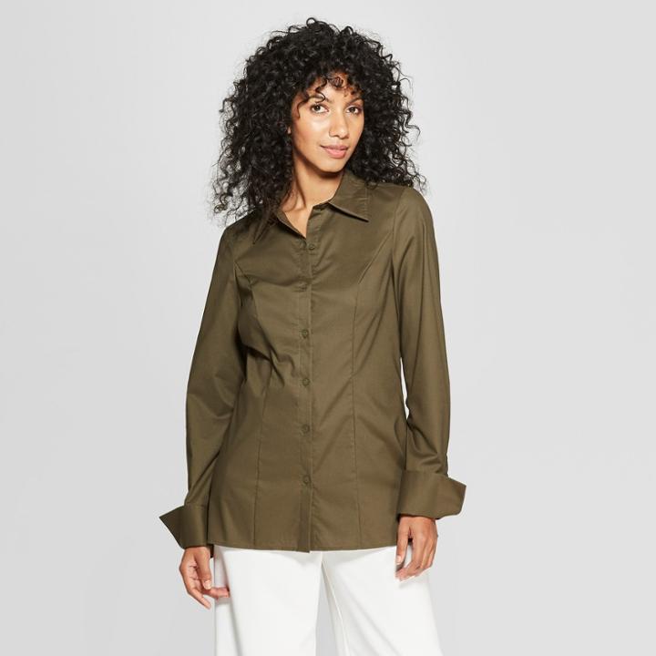Women's Long Sleeve Collared Fitted Shirt - Prologue Green