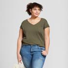 Women's Plus Size Monterey Pocket V-neck Short Sleeve T-shirt - Universal Thread Olive (green)