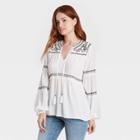 Women's Long Sleeve Embroidered Top With Tassles - Knox Rose Ivory