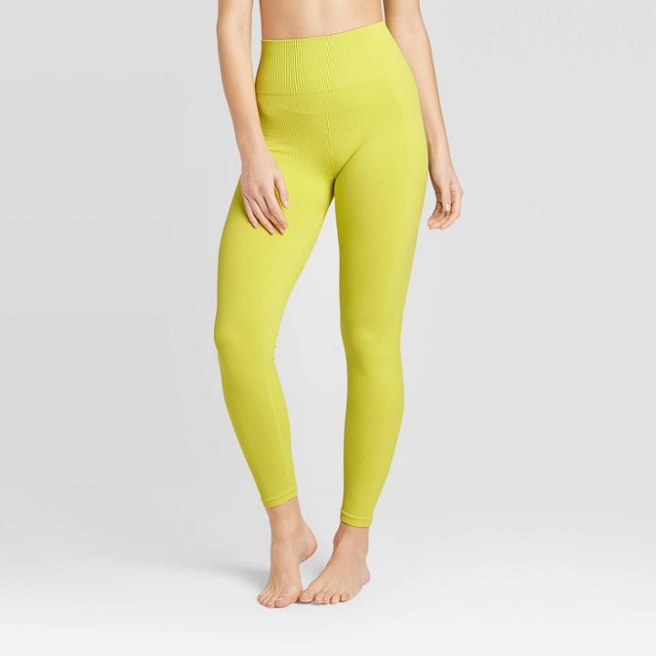 Women's High-waisted Ribbed 7/8 Seamless Leggings - Joylab Lime Xs, Women's, Green