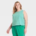 Women's Plus Size Striped Tank Top - Universal Thread Green/white
