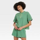 Women's Short Sleeve French Terry Henley Shirt - Universal Thread Green