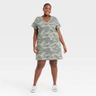 Women's Plus Size Camo Print Short Sleeve T-shirt Dress - Universal Thread Green