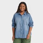 Women's Plus Size Long Sleeve Classic Fit Button-down Shirt - Universal Thread Light Blue Denim
