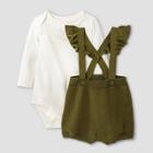 Baby Girls' 2pc Ruffle Shoulder Bodysuit & Sweater Set - Cat & Jack Olive Green