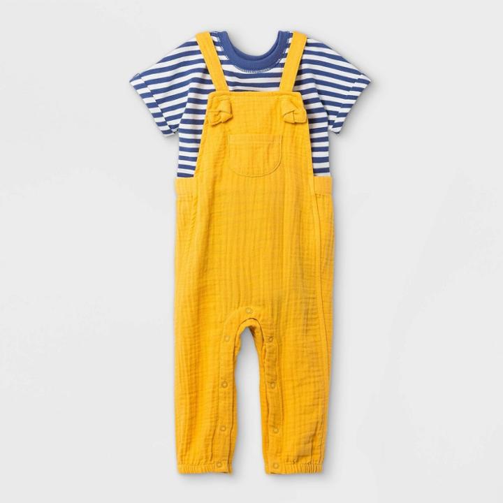Baby Boys' Gauze Bubble Overalls Top & Bottom Set - Cat & Jack Mustard