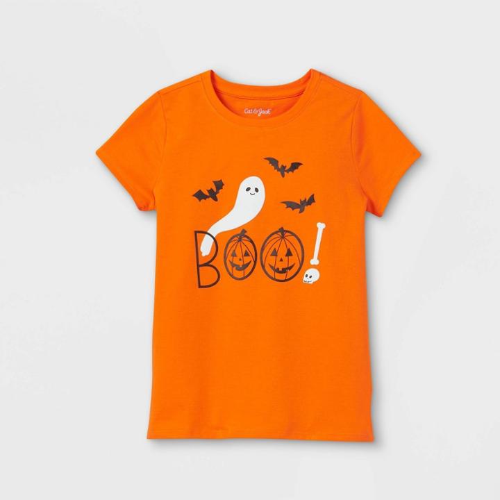 Girls' Halloween 'boo!' Short Sleeve Graphic T-shirt - Cat & Jack Orange