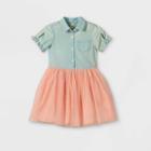 Oshkosh B'gosh Toddler Girls' Chambray Tulle Short Sleeve Dress - Pink