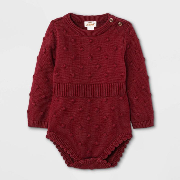 Baby Girls' Bobble Sweater Romper - Cat & Jack Maroon
