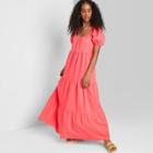 Women's Short Sleeve Tiered Poplin Maxi Dress - Wild Fable Coral Xs, Women's, Pink