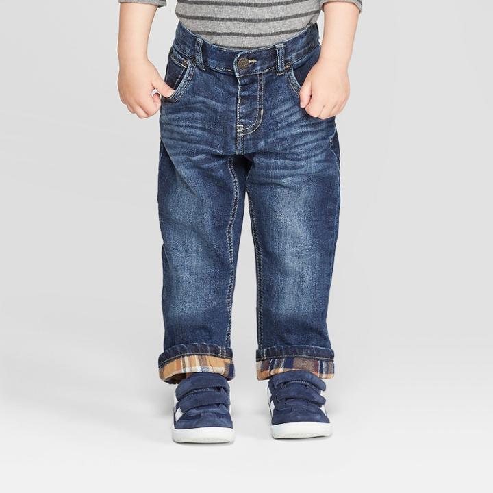 Toddler Boys' Flannel Lined Straight Jeans - Cat & Jack Medium Blue