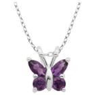 Prime Art & Jewel Sterling Silver Genuine Amethyst Butterfly Pendant Necklace With 18 Chain, Girl's