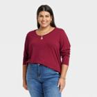 Women's Plus Size Long Sleeve Scoop Neck T-shirt - Ava & Viv Burgundy