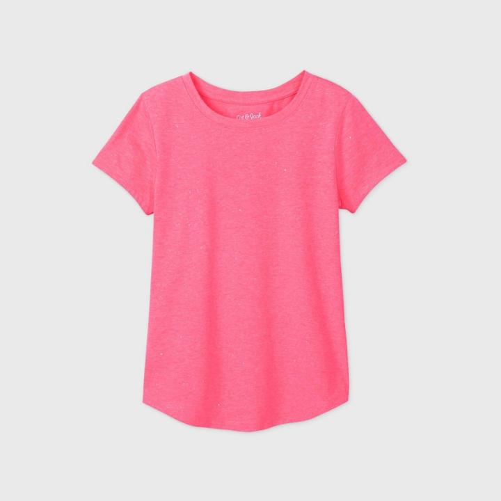 Girls' Short Sleeve Sparkle T-shirt - Cat & Jack Neon Pink