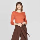 Women's Regular Fit Long Sleeve Crewneck T-shirt - A New Day Dark Orange M,