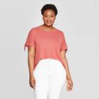 Women's Plus Size Linen Tie Short Sleeve Crewneck T-shirt - Ava & Viv Blush
